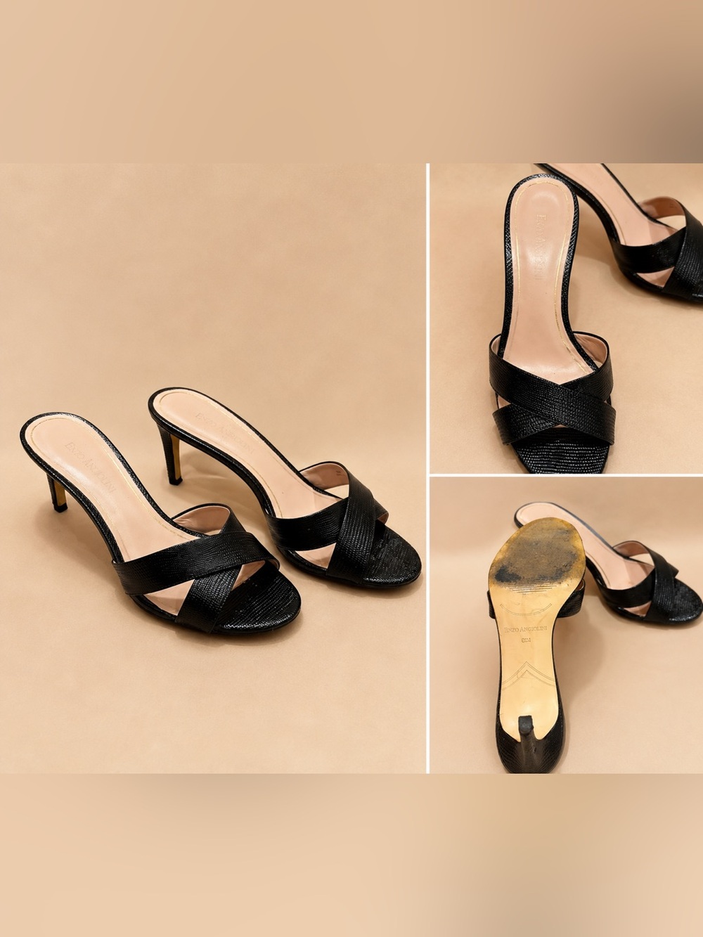 Enzo Angiolini Black Crisscross Heeled Mule